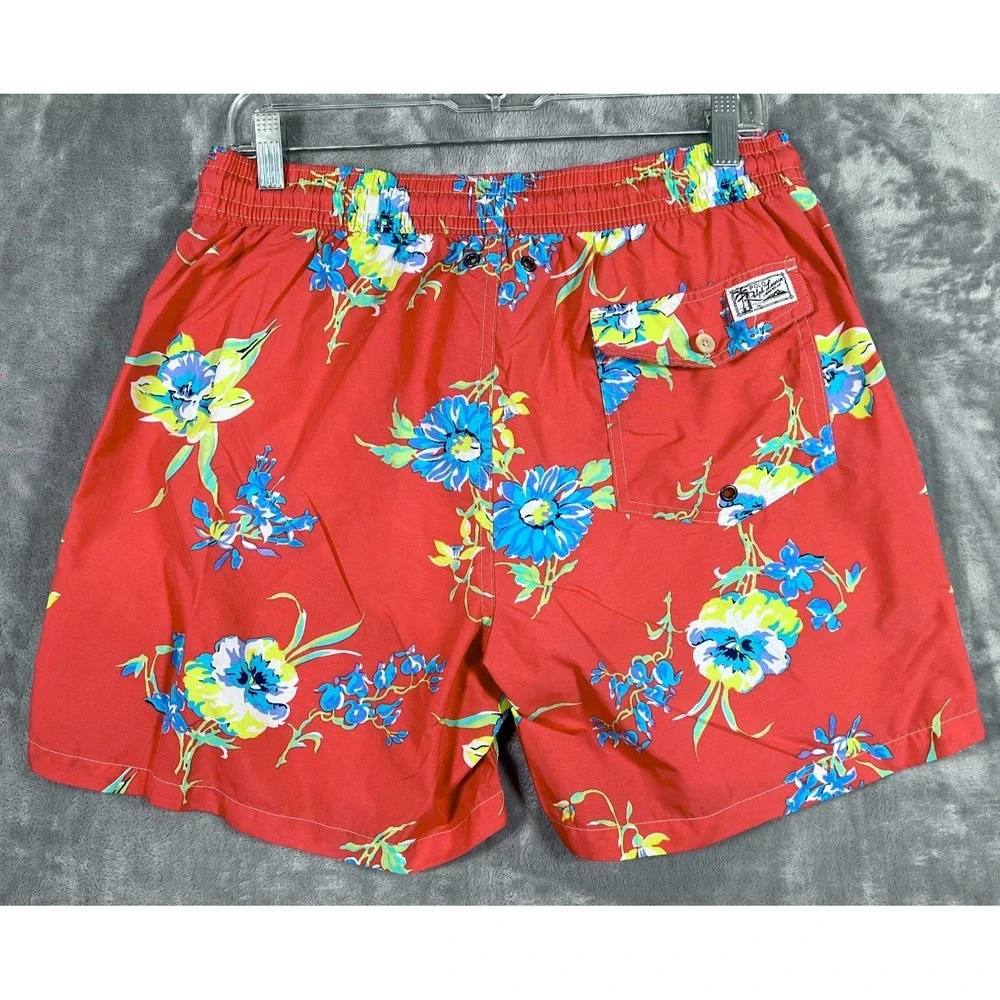 Polo Ralph Lauren Floral Swim Trunks Shorts Mens Medium Red Bathing Suit Pockets